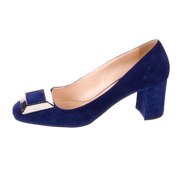 Prada Blue Silver Suede Printed Pumps 38 - Picture 1 of 14